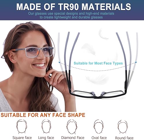 Miniatura 6 de BLOEXCLU Paquete de 4 lentes de lectura progresivos multienfoque para hombres y mujeres, TR90, estilo deportivo, antiluz azul, lectores de