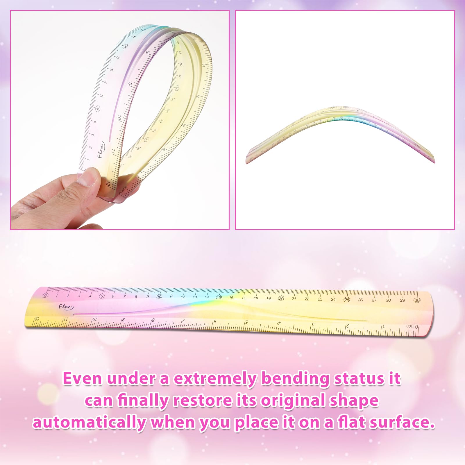 2 Pieces Flexible Ruler, Mabor 12inch Plastic Ruler Shatterproof Straight Edge Ruler Soft Bendable Ruler for School Classroom Office Kids & Adults - Image 3