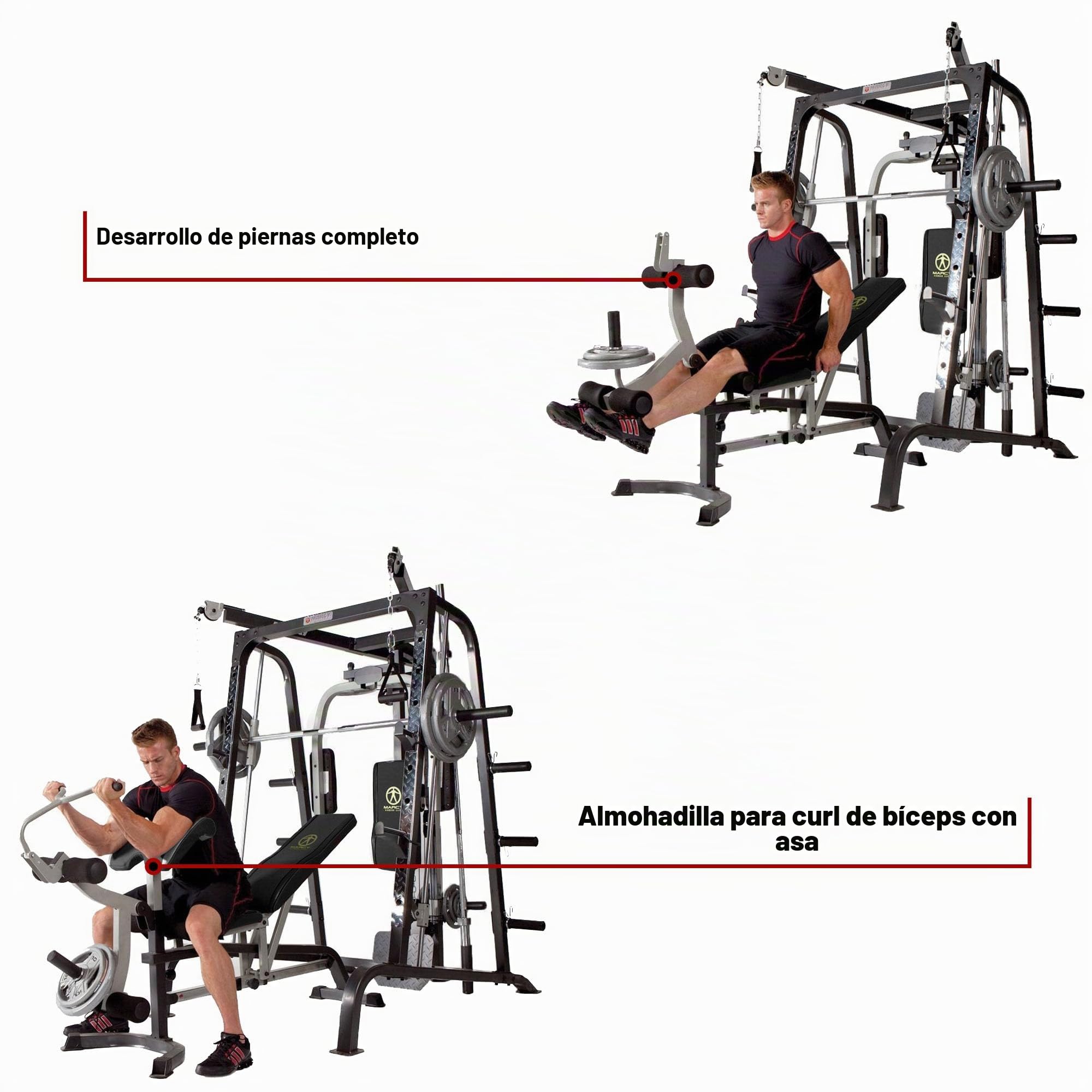 Marcy Deluxe MD-9010G - Máquina Smith Multifunción - Barra Smith con Sistema Poleas (Discos no Incluidos) - Estación Musculación con Banco Multiposición Independiente - Peso Usuario 135kg - Negro