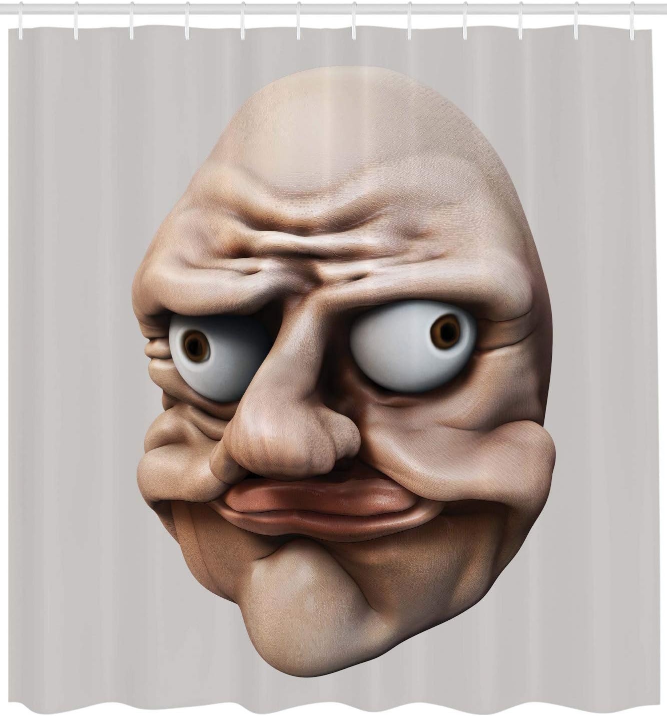 Ambesonne Humor Shower Curtain, Grumpy Internet Troll Face with Trippy Gestures Ugly Post Meme Joke Image, Cloth Fabric Bathroom Decor Set with Hooks, 69" W x 70" L, Eggshell and Tan