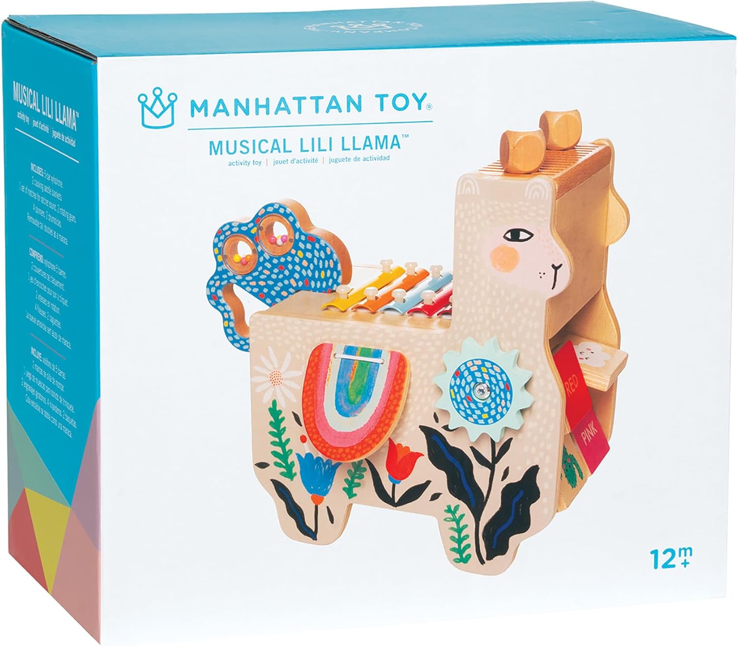 Manhattan Toy Musical Llama Wooden Instrument for Toddlers with Maraca, Clacking Saddlebags, Drumsticks, Washboard & Xylophone