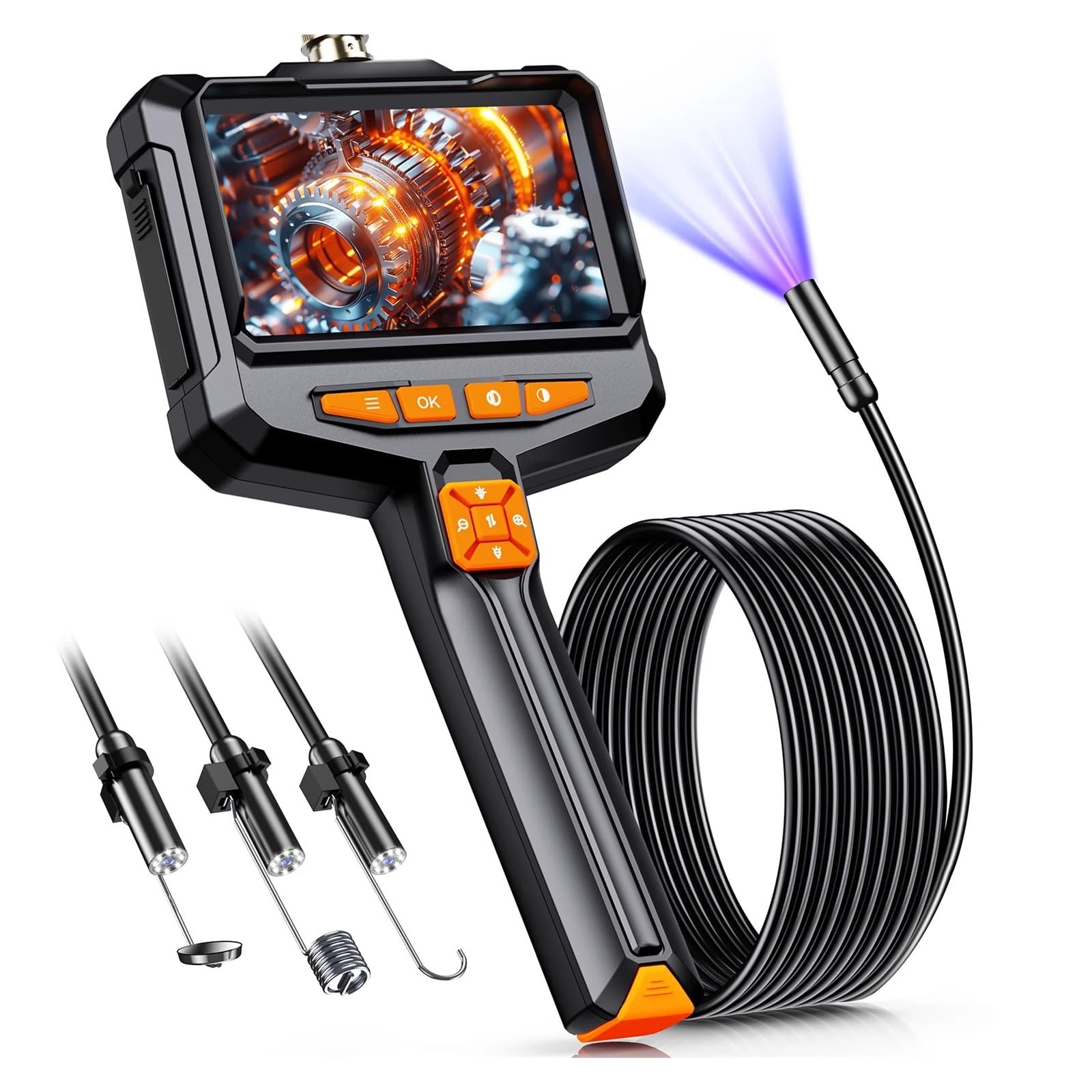 Cámara endoscópica portátil IPS 1080P de 4,3" con 8 Luces LED y Cable Tipo Serpiente semirrígido de 16,4 pies