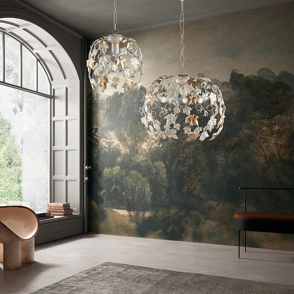 Generico Lampadario in ferro battuto classico avorio e oro shabby chic sospensione 3 luci, lampadario camera da letto, lampadario a sospensione bon-21