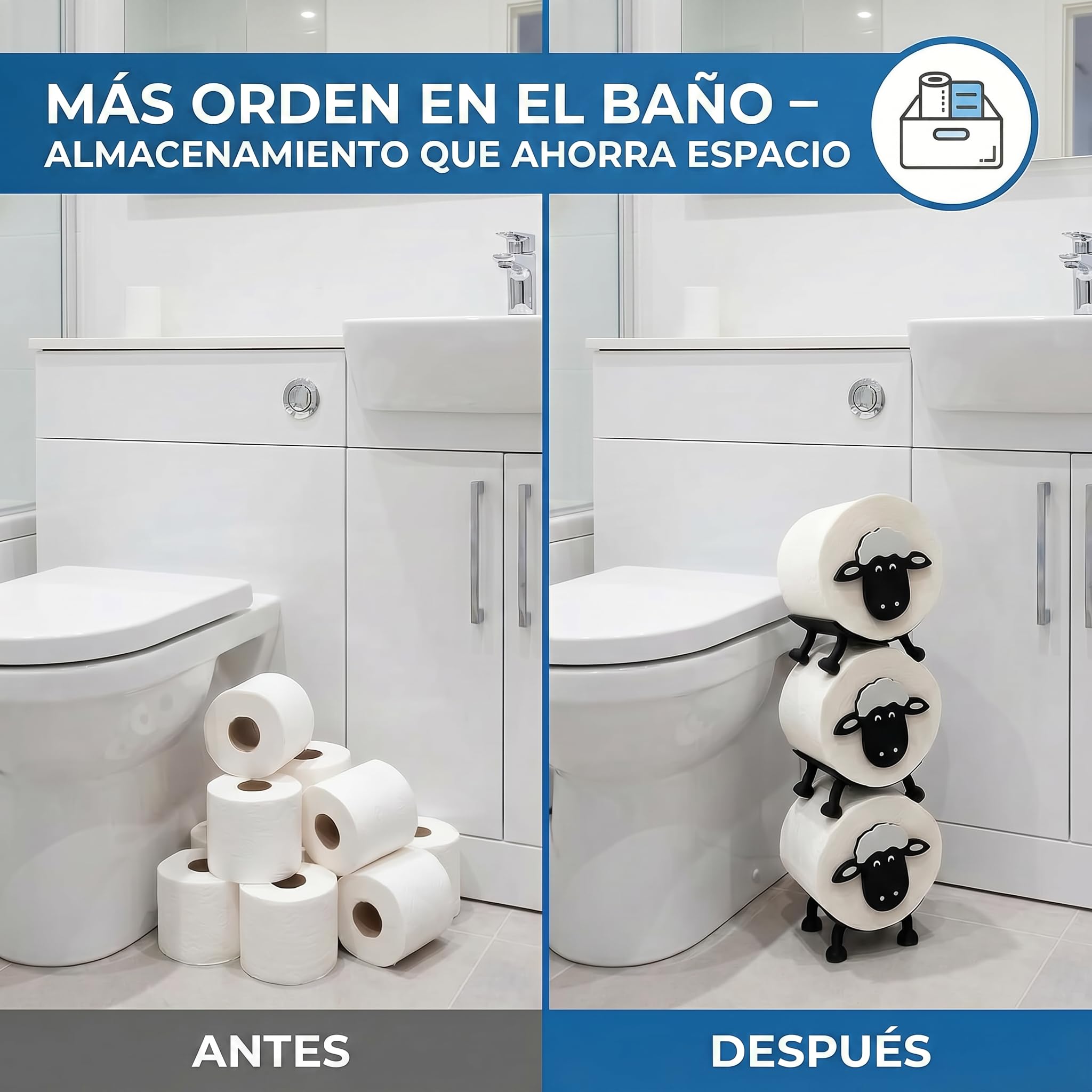 Portarrollos de papel higiénico de oveja, juego de 6 unidades – Soporte apilable para rollos de 38 – 42 mm – Divertido soporte para rollos de papel higiénico para inodoro y baño decoración | R-Satz