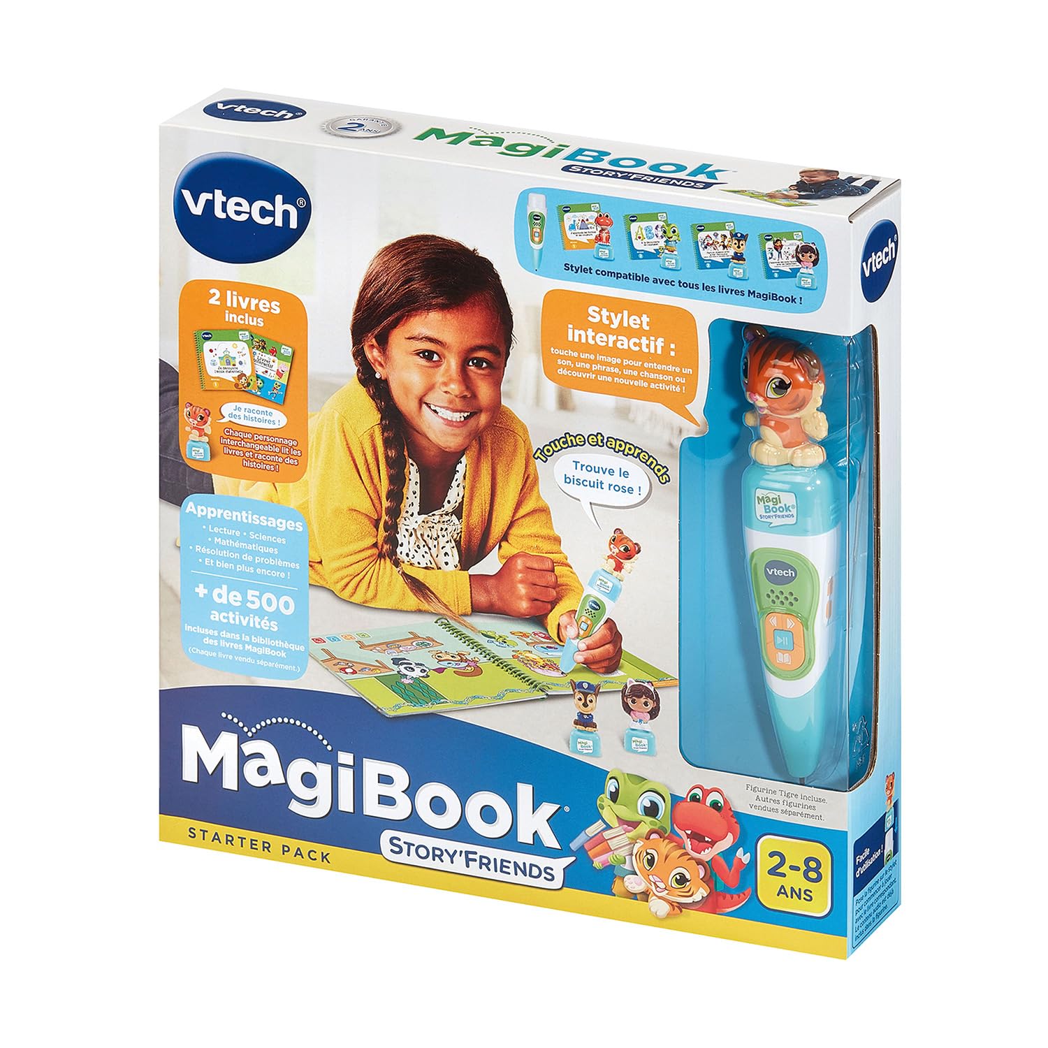VTech - MagiBook Story'Friends Starter Pack - Coffret Complet avec Stylo Lecteur de Livre Interactif, Livre Jeu Maternelle et Figurine Tigre - Cadeau Enfant de 2 Ans à 8 Ans - Contenu en Français
