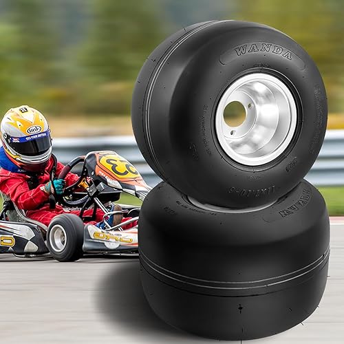 Go Kart Tires and Wheels, Rear Wheel 11"x7.1"-5", 2pcs Slick tyreTires and Rims, HUB- Rim Fit Bolt Pattern 58 mm/2.28 inch with 3 Holes, Go Kart Tires