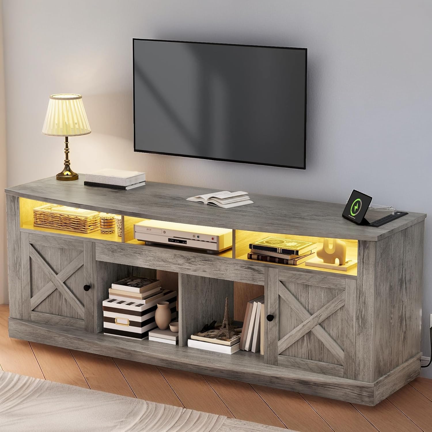 Photo 1 of ** sold as is no refund/return** see comments**
YITAHOME TV Stand for 75/80 Inch TV, Light Rustic Grey Entertainment Center 70 Inches Wide, Media Furniture TV Table with with Power Outlet, TV Consoles for Living Room, Curved Desktop