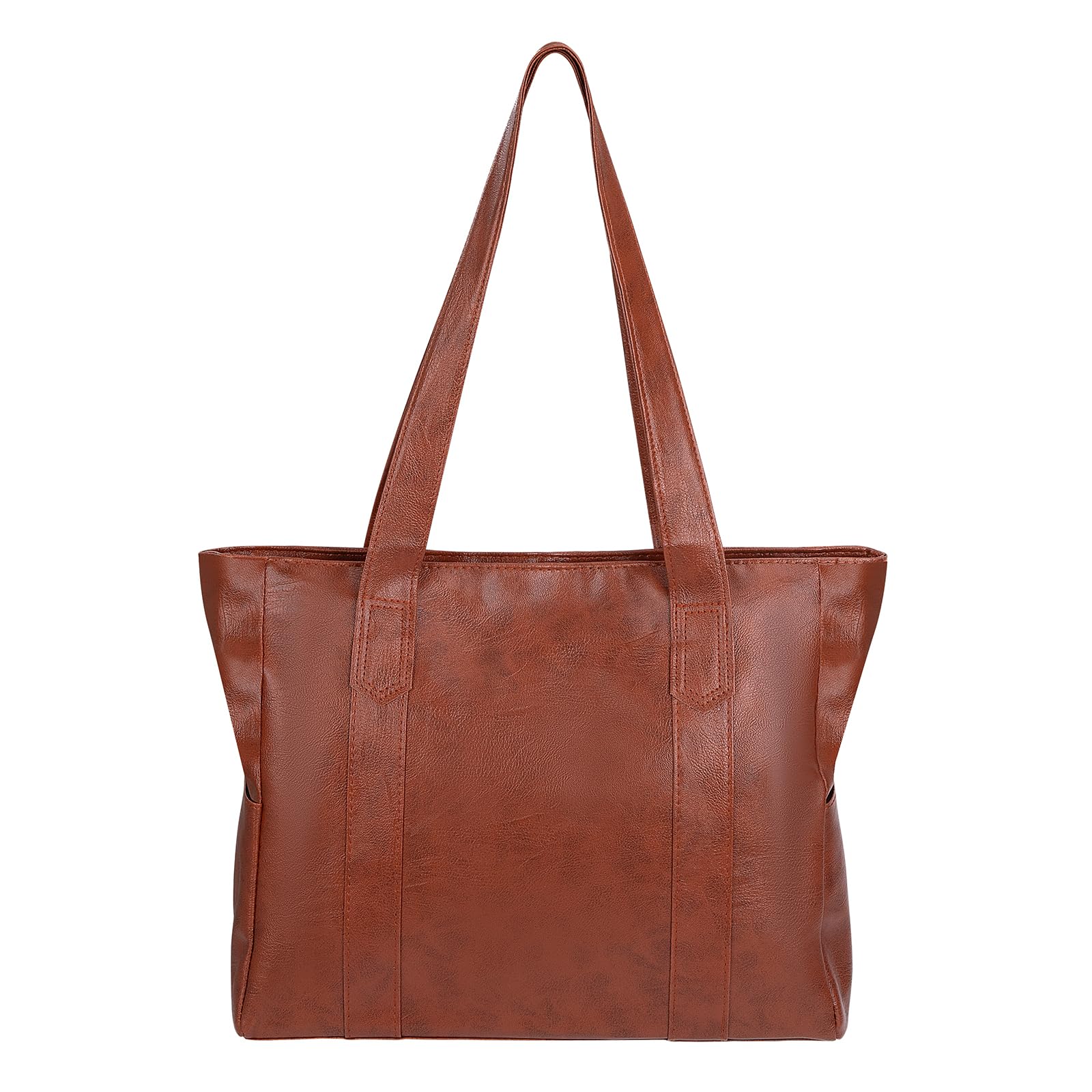 ZLLkeji Tragetasche Damen Shopper Tasche Tote Bag Pu Leder Tasche mit Reißverschluss Wasserdicht Groß Umhängetasche für Alltag, Büro, Schule und Einkauf Braun