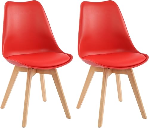 Miniatura 14 de LSSBOUGHT Sillas de comedor modernas de mediados de siglo, silla auxiliar de plástico con acolchado suave y patas de madera para comedor, sala de