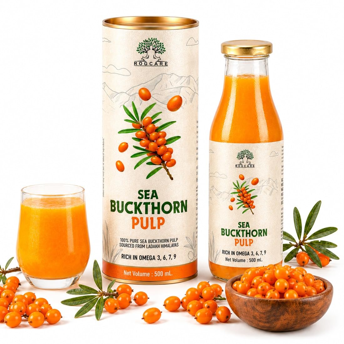 Rogcare Sea Buckthorn Juice 500ml in a Glass Bottle | Cold-Pressed Sea Buckthorn Pulp Concentrate from Ladakh Himalayas (-40°C) Rich in Natural Vitamin C, Omega 3, 6, 7, 9 & Antioxidants | Skin wellness-picture-31