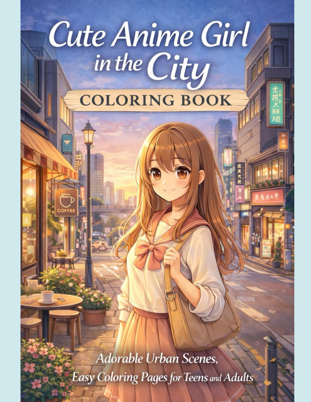 Cute Anime Girl in the City Coloring Book
