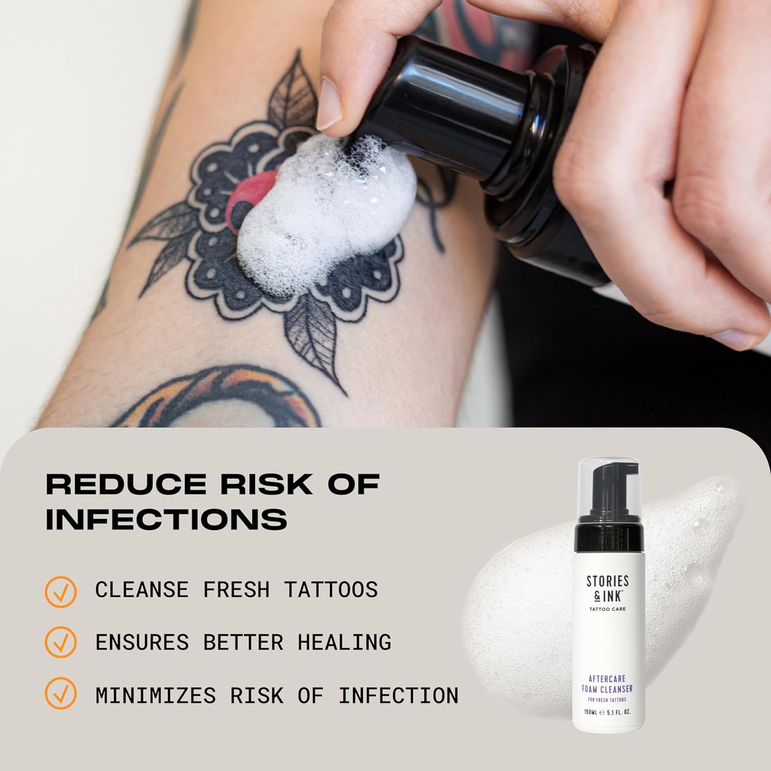 Stories & Ink Tattoo Care | AFTERCARE DUO REGIMEN | Healing Routine for Fresh Tattoos (Aftercare Cream + Aftercare Foam Cleanser), Soothes & Repairs Fresh Tattoos, Fragrance-free - Image 5