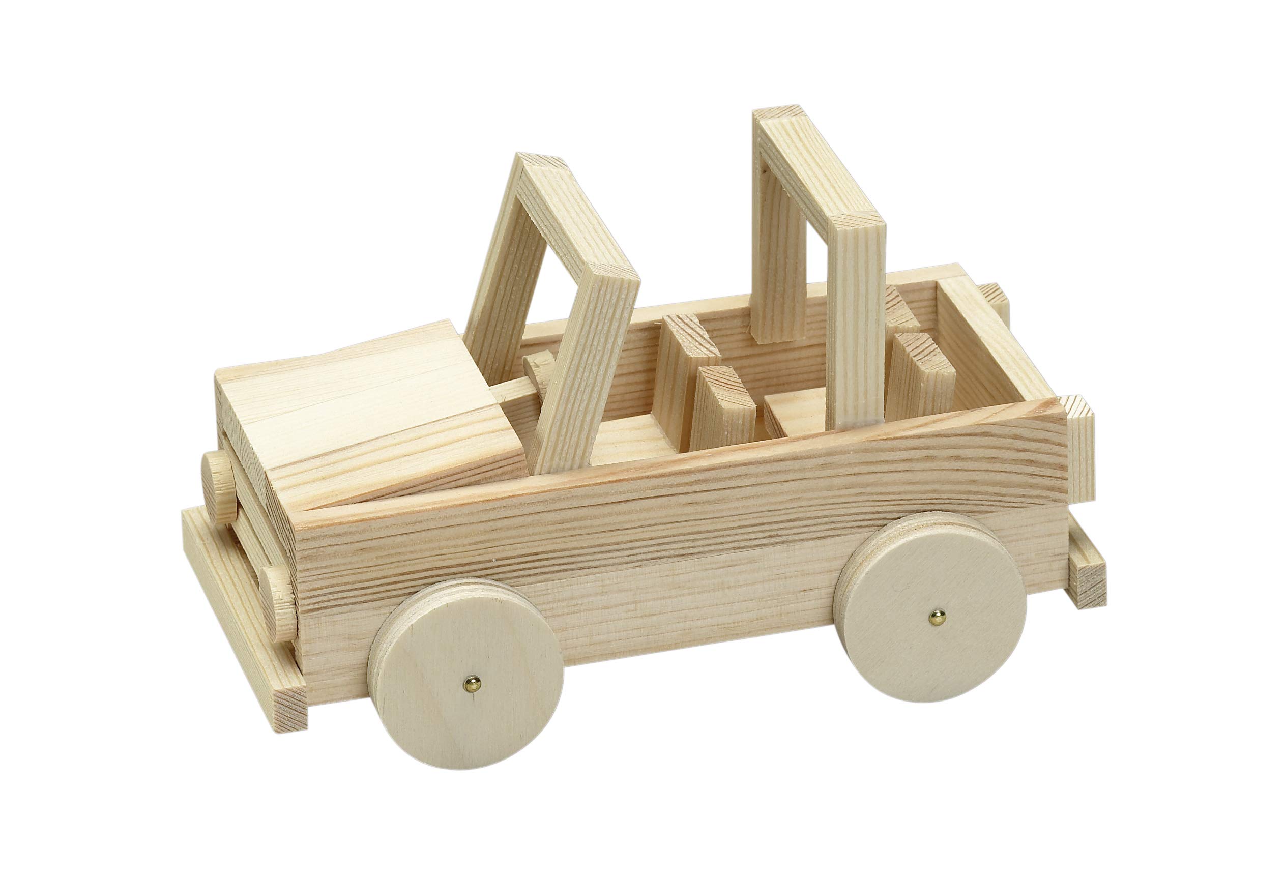 Pebaro 465 Holzbauset im Tragegriff-Karton, 25 Teile, praktische Kofferverpackung, für kreative Baumeister, inkl. Vollholz Naturstäben und Werkzeug, Basteln, Geschenkidee für Kinder
