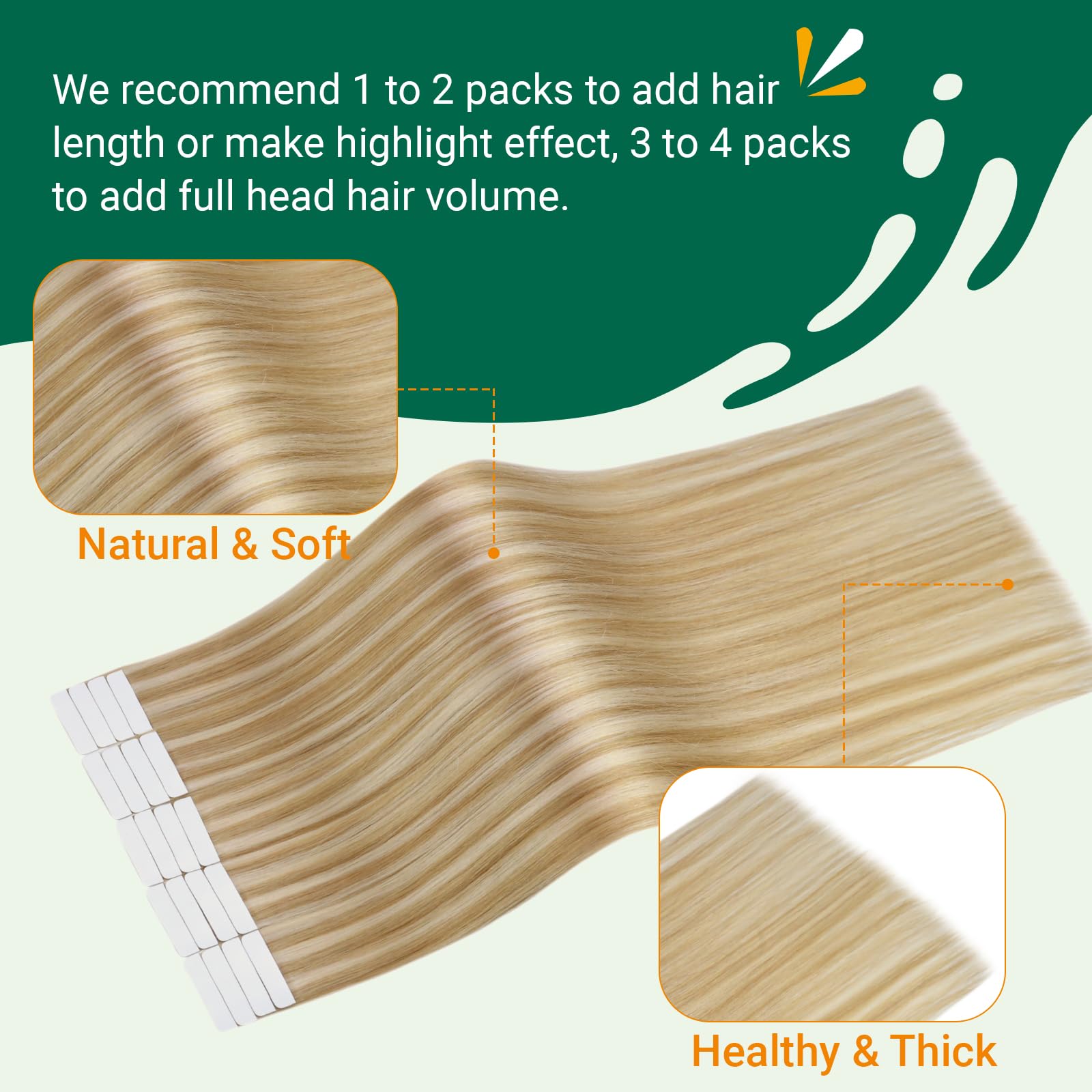 Easyouth Hair Extensions Tape in Human Hair Invisible Tape Hair Extensions Blonde Highlight Tape Extensions Real Human Hair Tape ins 24 Inch Honey Blonde Mixed Medium Blond 50g 20Pcs #27/613 - Image 4