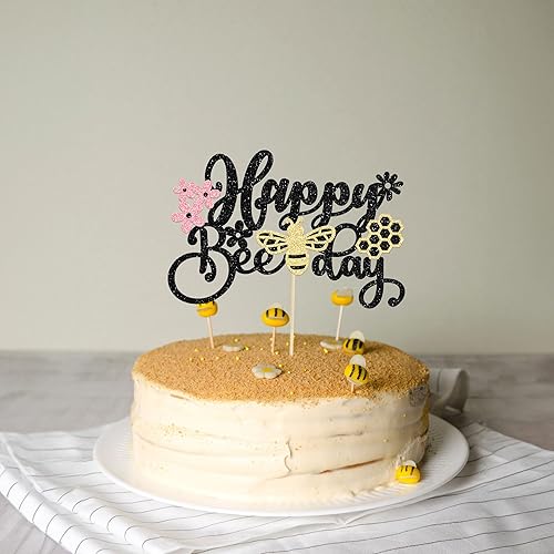 Miniatura 5 de 1 paquete de decoración de pastel Happy Bee Day con purpurina con temática de abejorros, decoración para baby shower, niños, suministros de fiesta