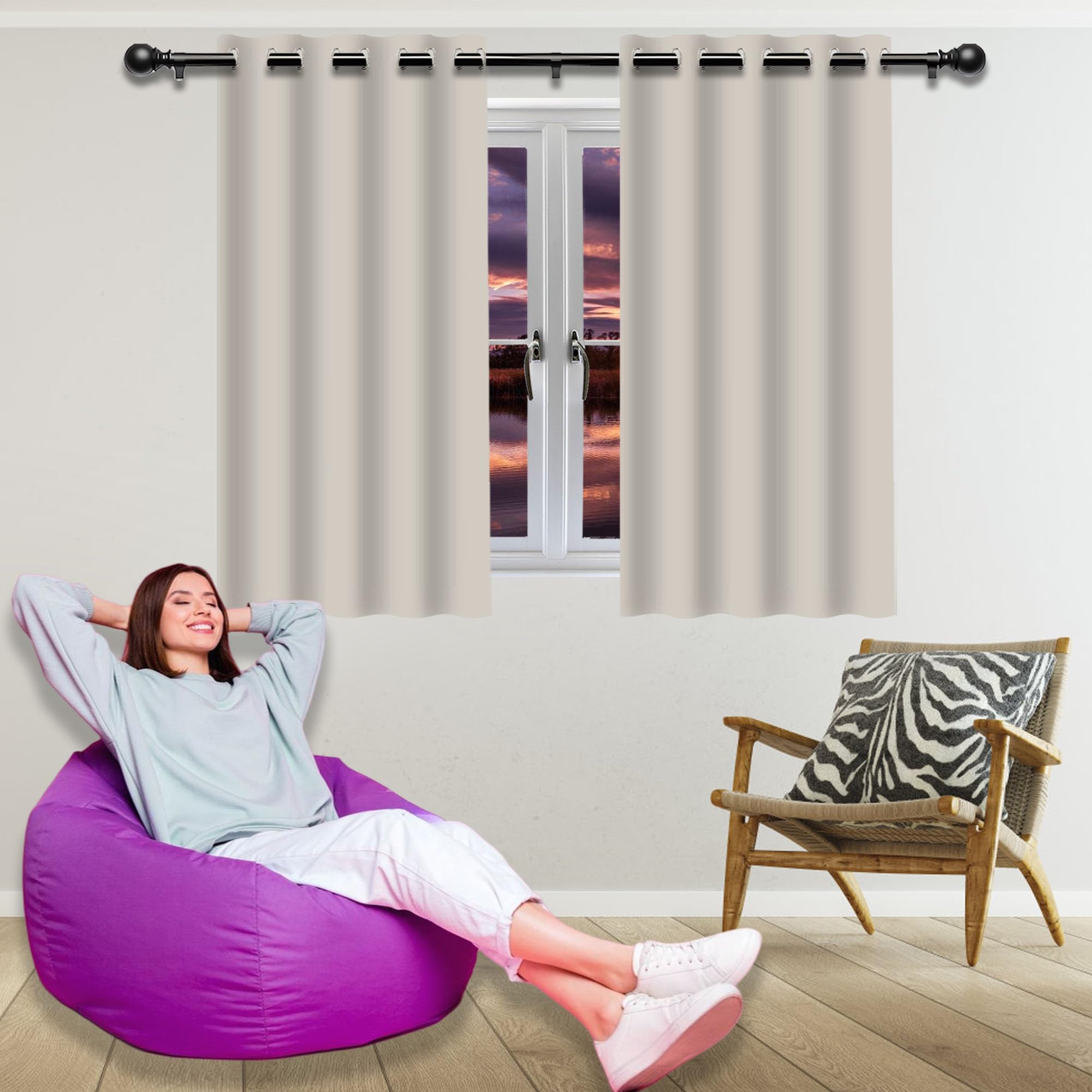 Rideaux occultants 130 x 164 cm isolant thermique anti froid beige pour fenêtres de chambre