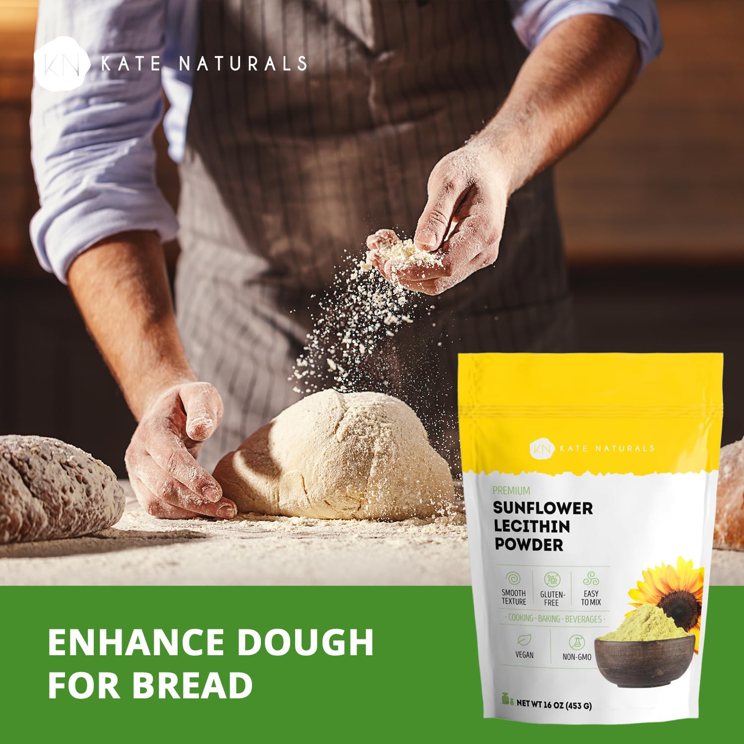 Kate Naturals Sunflower Lecithin Powder for Baking Bread & Cooking (16oz) — Amazon image 4