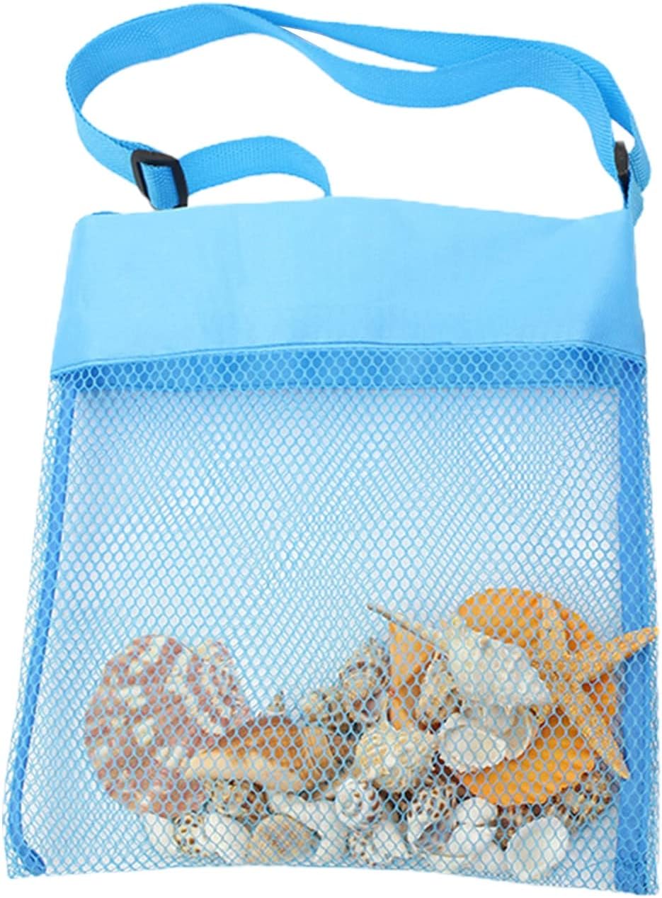 Large Capacity Foldable Mesh Beach Bag with Adjustable Shoulder Strap, Child Beach Toys Seashells Collecting Storage Bag, Towels Storage Pouch for Holding Toys Market Grocery Picnic Tote B