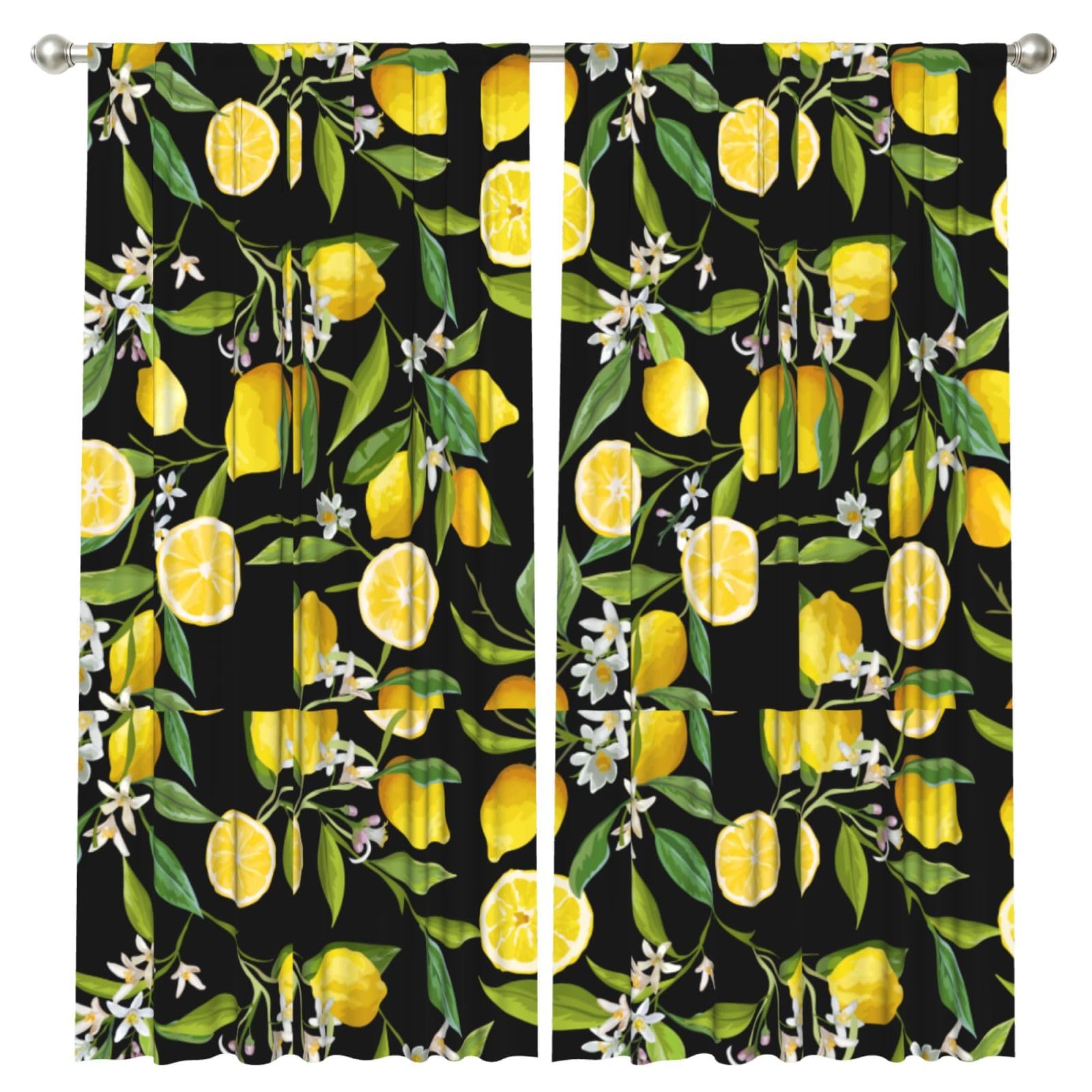 InOmak Yellow Lemon, 2 Panels Window Curtains 52 x 84 Inch Blackout Curtains for Living Room Bedroom