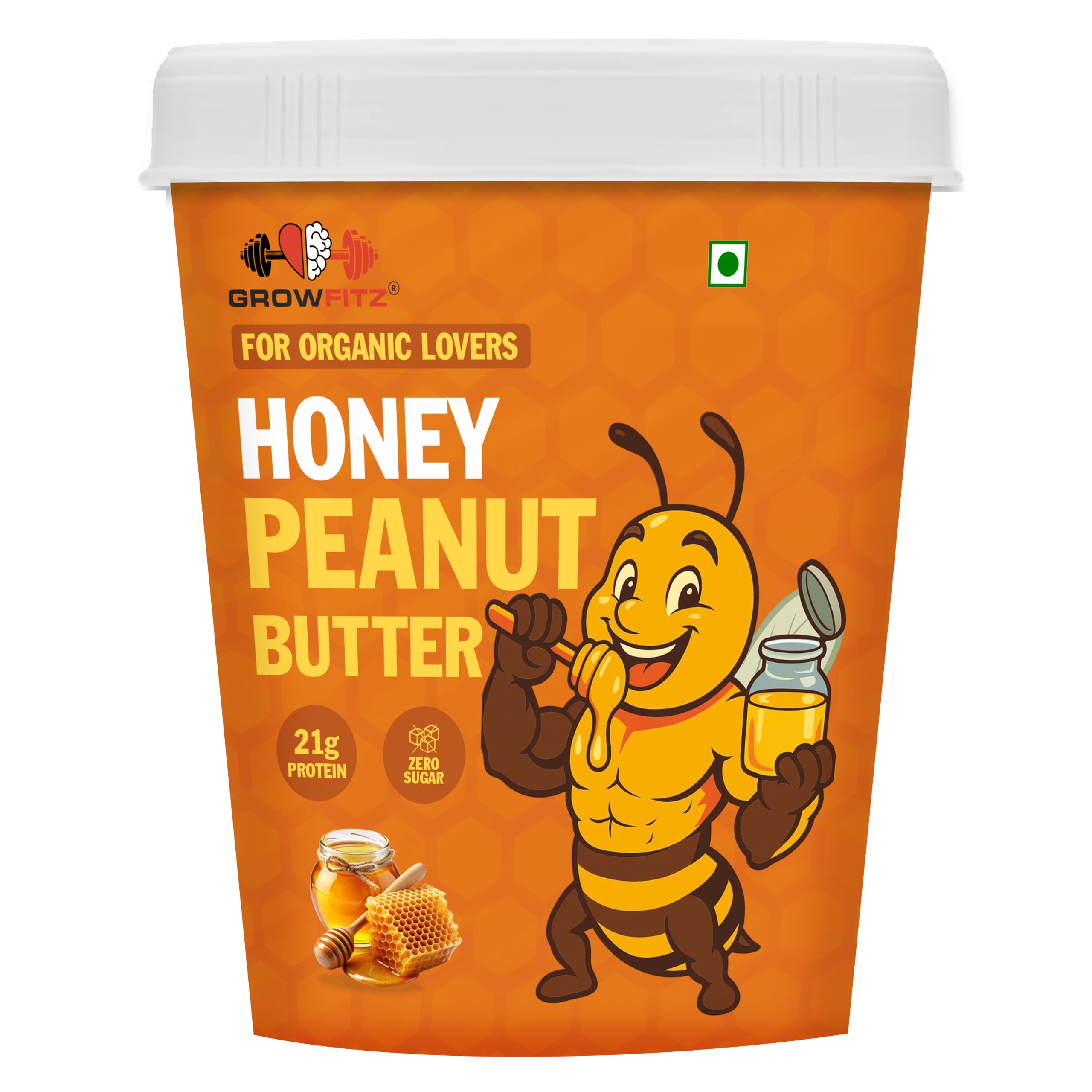 Growfitz Honey Peanut Butter 400g | 21g High Protein | Roasted Peanut With Added B-12 & Minerals for Brain & Heart Health, Zero Added Sugar | Tasty & Healthy Bread Spread (Pack of 1)