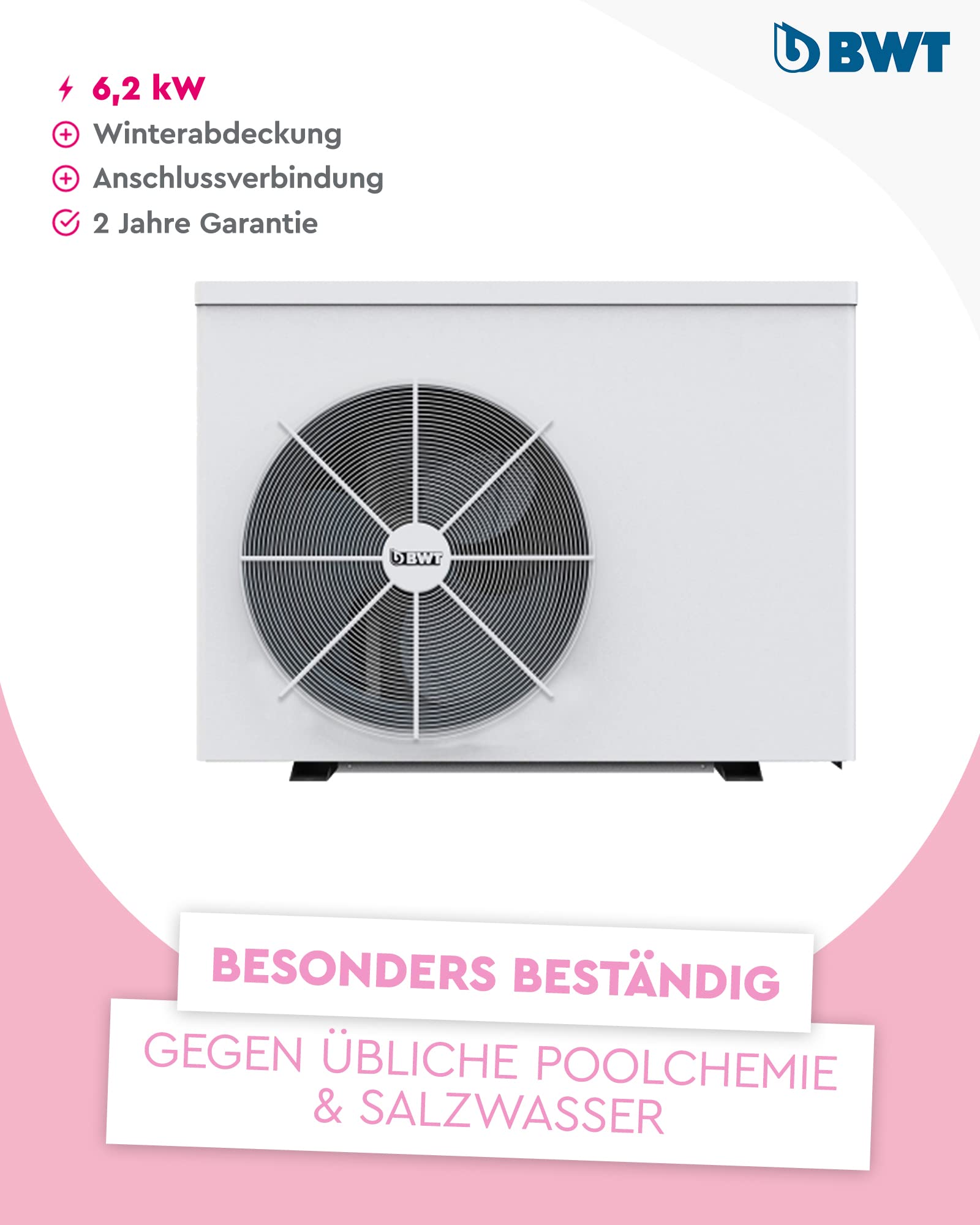BWT myPOOL Inverter Wärmepumpe 62 | Leise Wärmepumpe Zur Pool Beheizung & Enteisung | Für Salzelektrolyseanlagen Geeignet | Mit Abdeckplane | Lange Lebensdauer | 6,2 kW