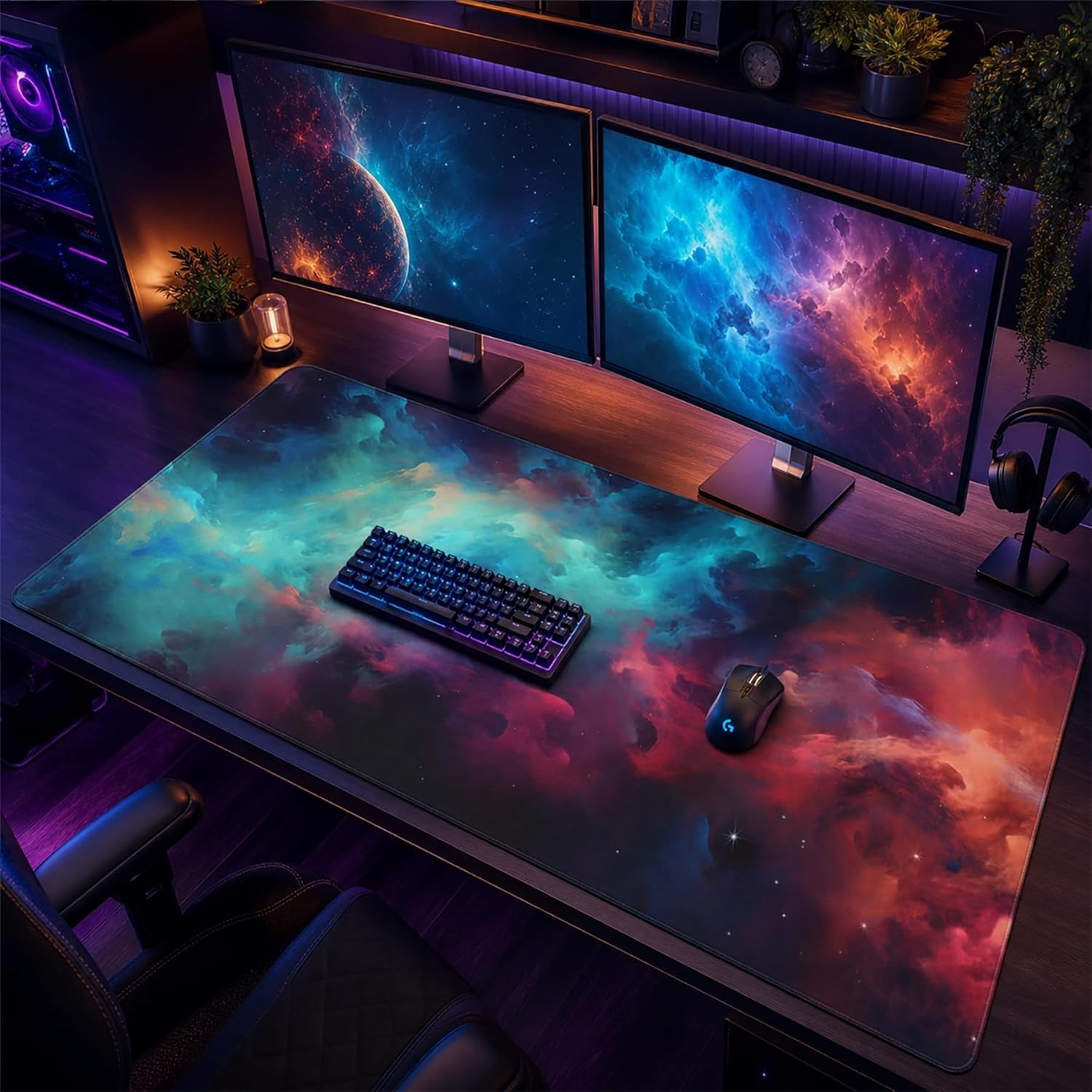 AQQA 3XL Huge Mouse Pads Oversized (48"x24") - Extra Large Gaming XXXXL Mouse Pad for Full Desk - Mousepad with Stitched Edges Non-Slip Rubber Base,Desk Mat for Laptop,Computer & PC,Starry Space