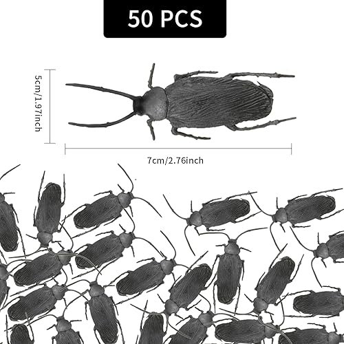 Vista 31 de Diueoly Cucarachas falsas, 100 piezas de cucarachas falsas de plástico, divertidos juguetes de chiste, cucarachas falsas realistas, bromas, regalos