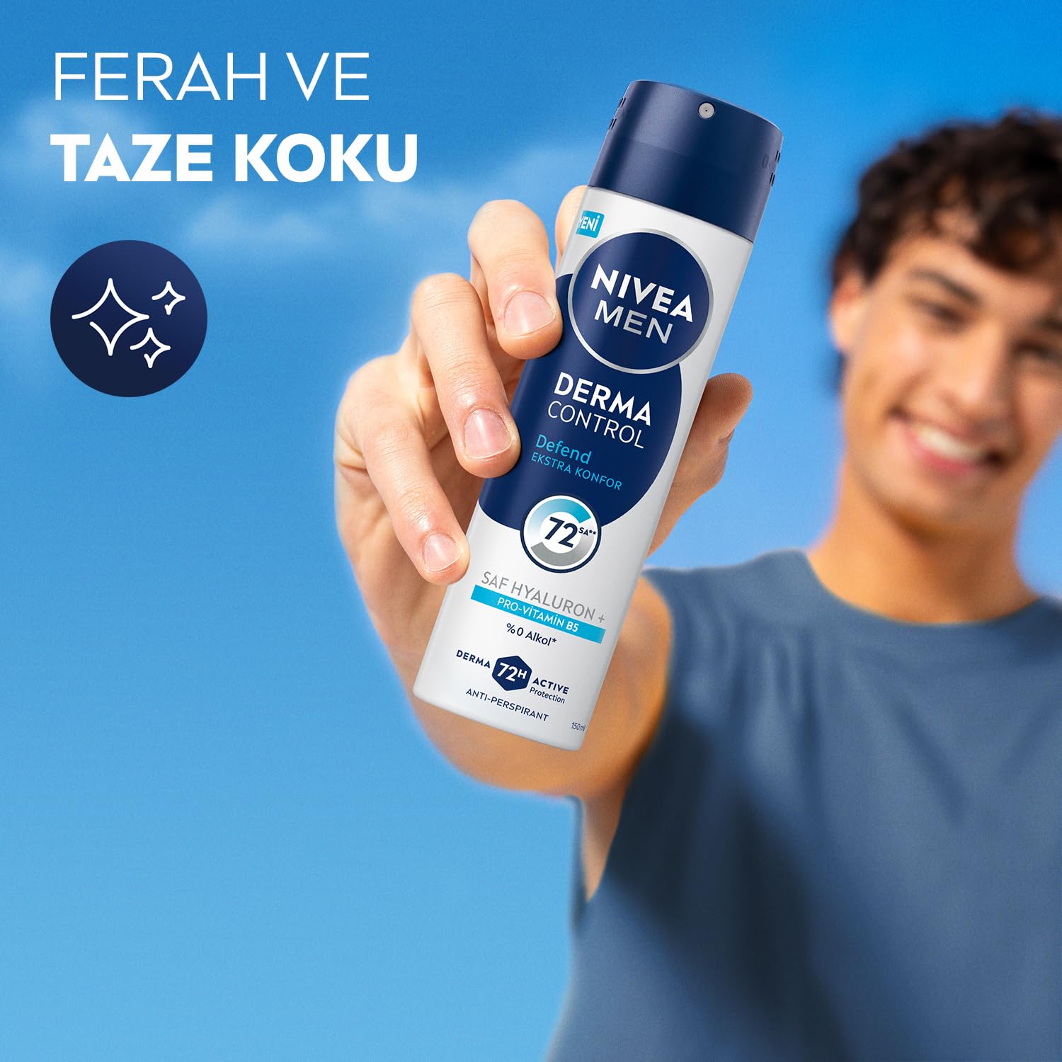 NIVEA MEN Erkek Sprey Deodorant Derma Control Defend 150 ml, 72 Saat Anti Perspirant Koruma, Tahrişe Karşı Koruma,Hyaluronik Asit, Pro Vitamin B5,Alkolsüz Formül