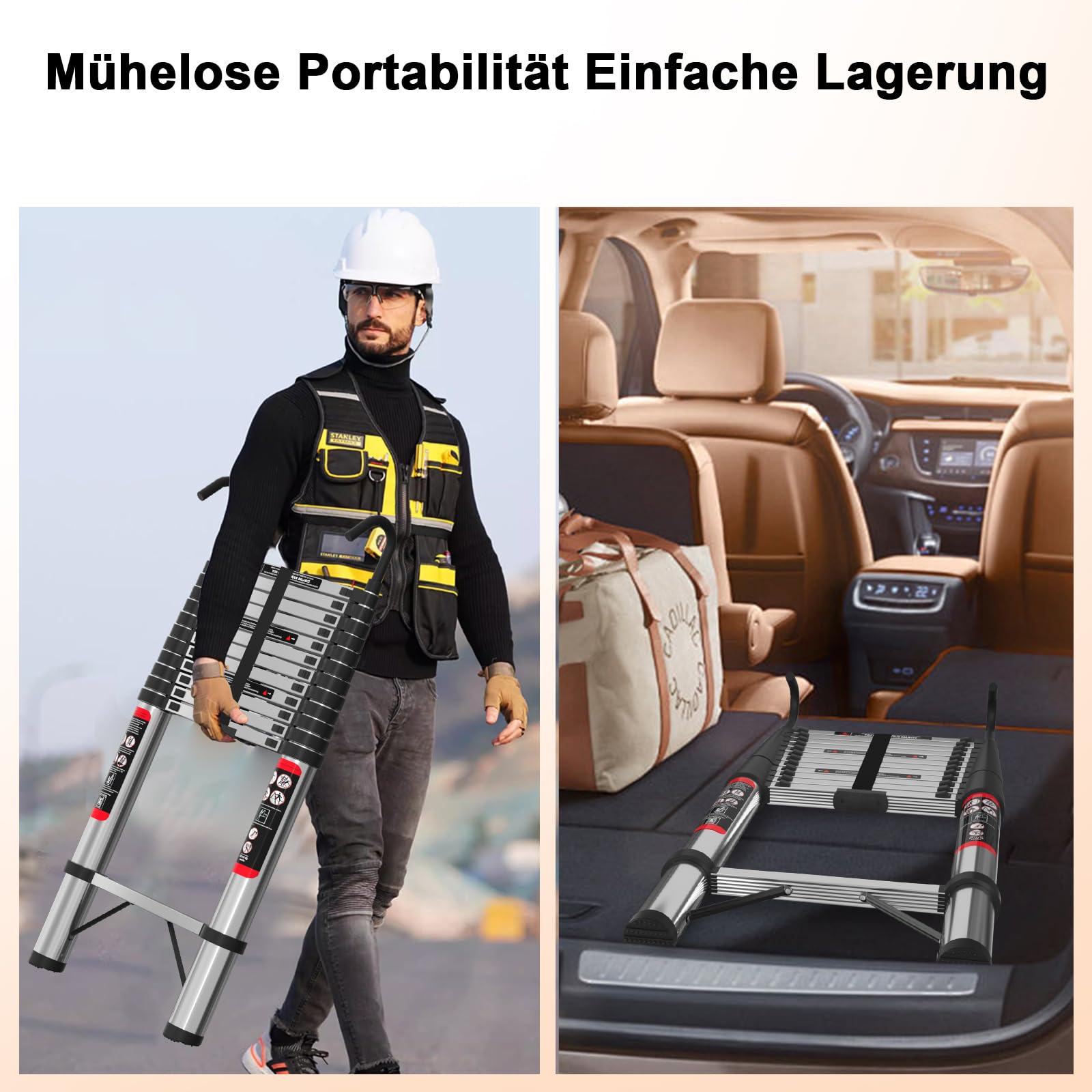 5M verdickte Teleskopleiter mit abnehmbaren Haken Edelstahl ausziehbare Faltbare 16.5ft Leiter, stärker als Aluminiumleiter