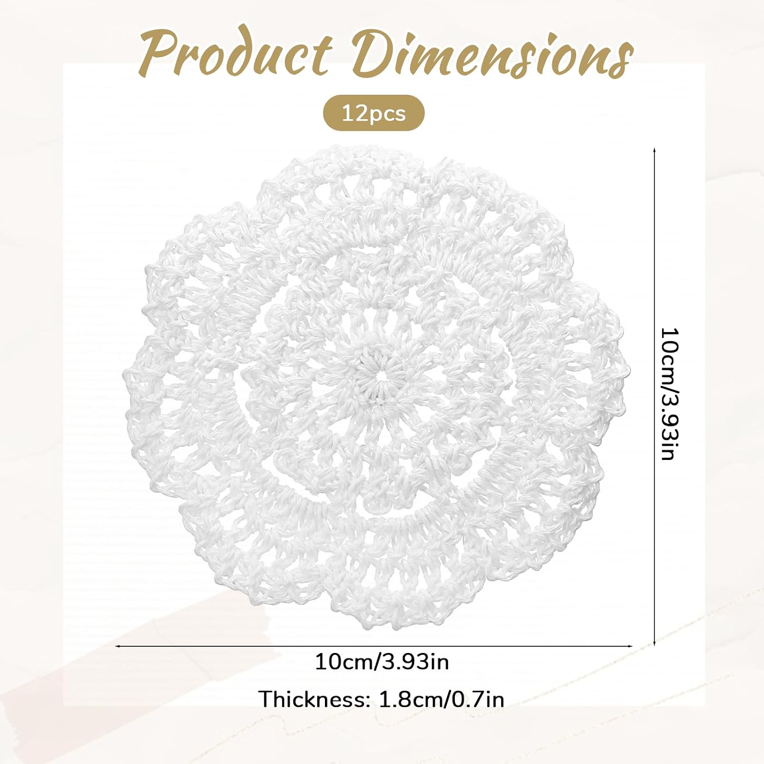 12PCS Crochet Doilies, 4 Inch Lace Doilies Cotton, Round Lace Placemats for Cups Coasters Glasses, White Doily Cloth