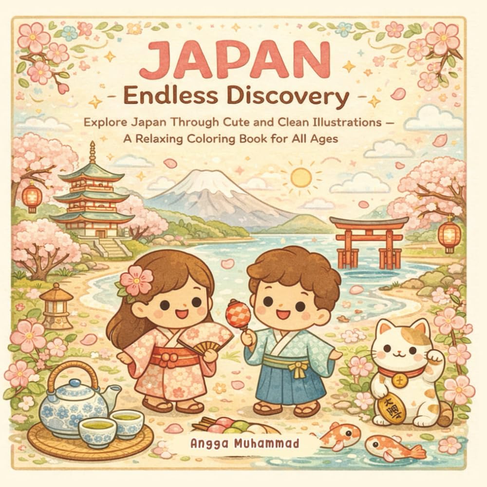 JAPAN — Endless Discovery: Explore Japan Through Cute and Clean Illustrations of Temples, Trains, Villages, Mount Fuji-Inspired Views, Animals, and City Life — A Relaxing Coloring Book for All Ages