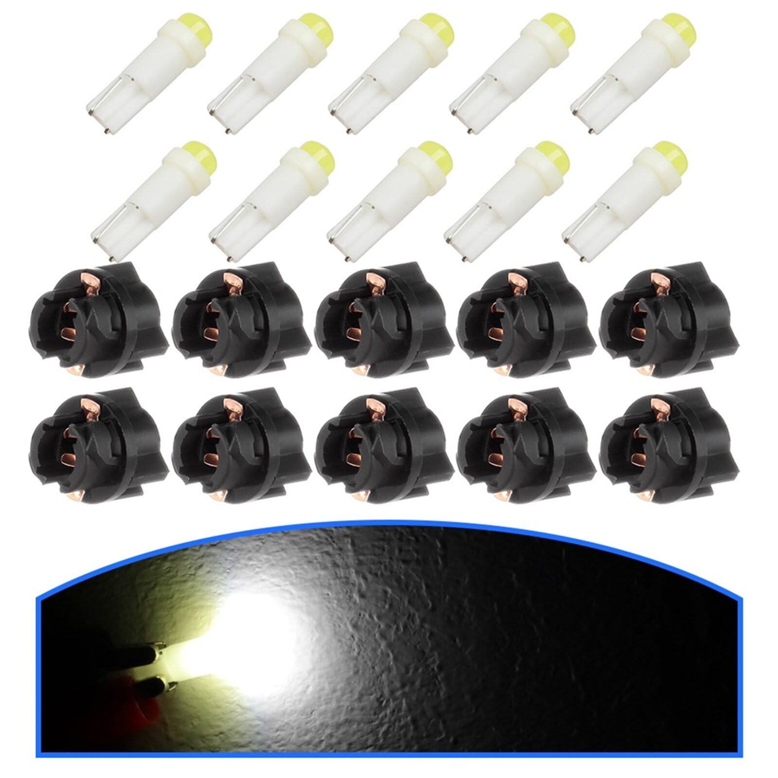 LBRST 10 x T5 White Instrument Lights 10 x T5 74 73 2721 Twist Lock Socket 12V/24V-20MA-18LM