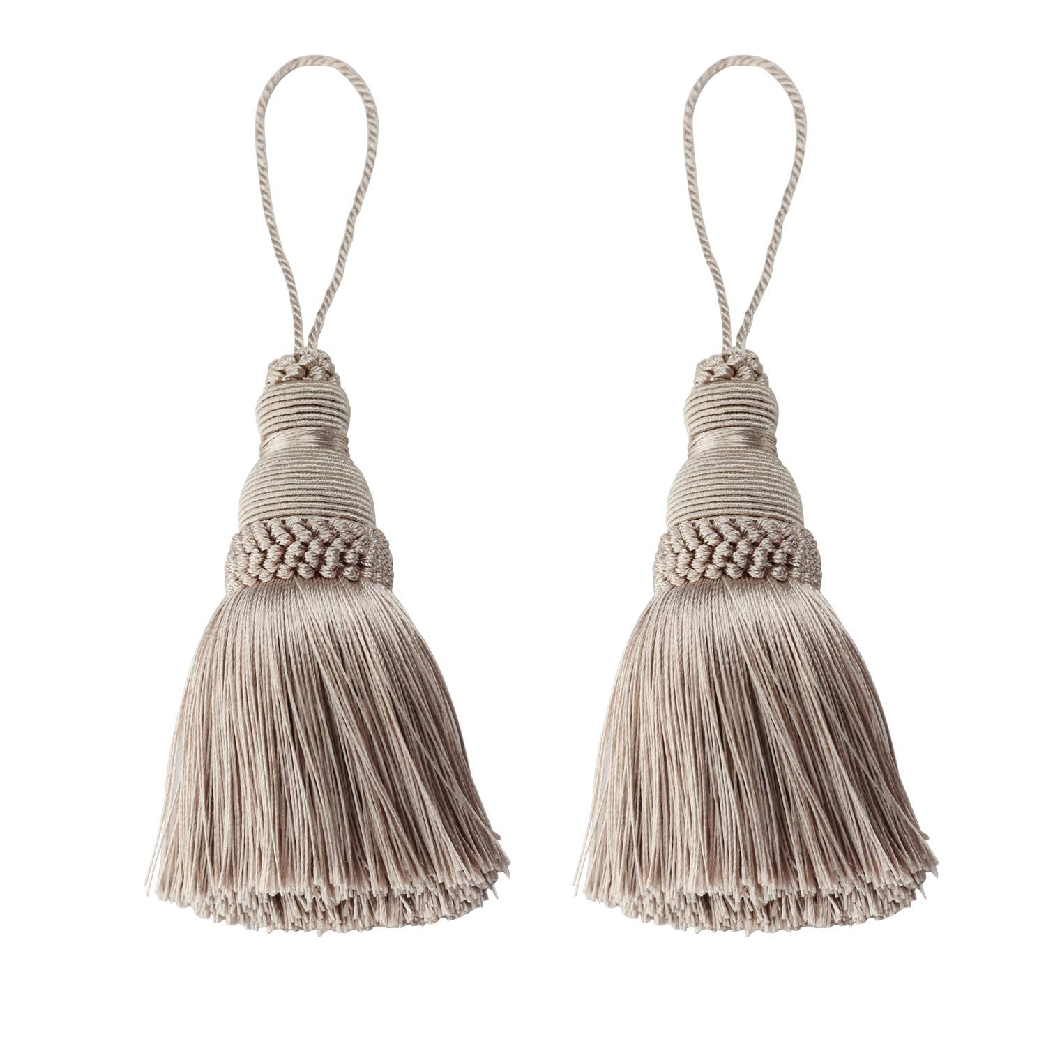 Fenghuangwu Elegant Polyester Tassel Key Tassel DIY Accessories for Furniture Light and Home Decoration 2 Packs (Khaki-2PCS)
