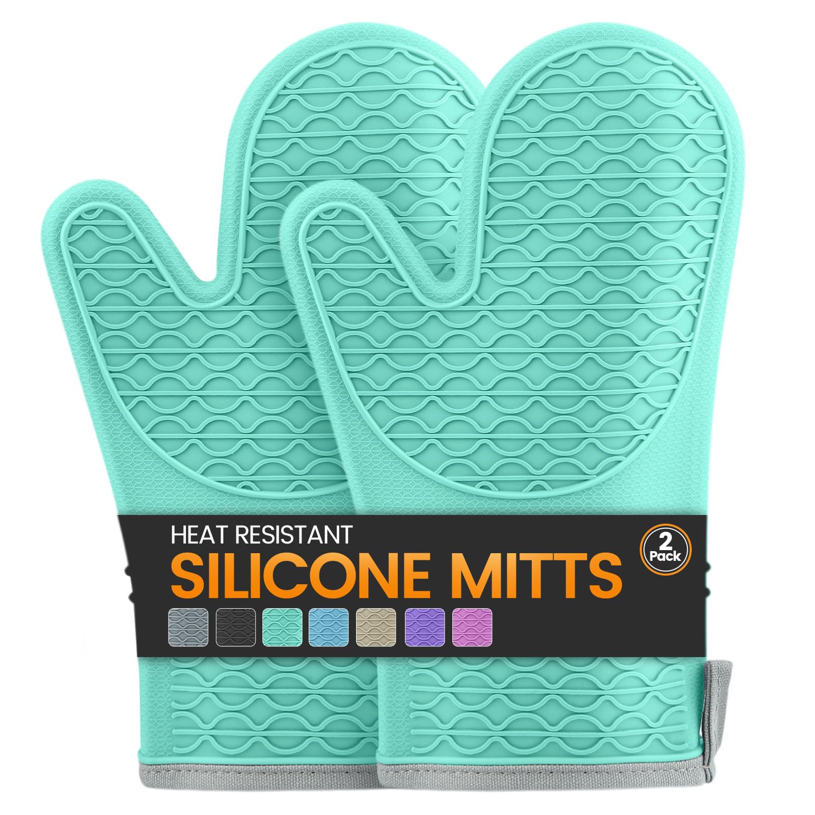 Photo 1 of Silicone Oven Mitts, Heat Resistant 2PCS Oven Mitts with Soft Cotton Lining, Waterproof Non-Slip Grip Oven Glove, Kitchen Potholder Mits for BBQ, Baking, Cooking, 12.5 Inch - Green