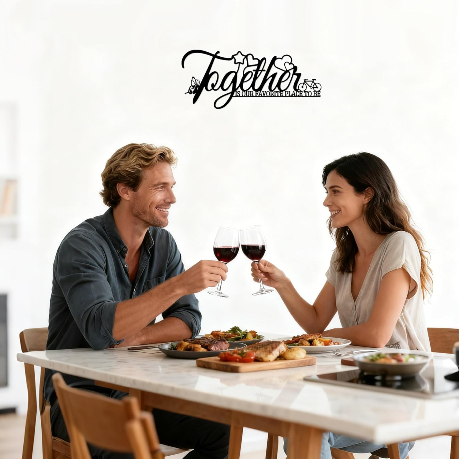 Metal Family Wall Art Inspirational Quotes Wall Decor - Together is Our Favorite Place to Be - Farmhouse Positive Word Hanging Sign Motivational Wall Decoration for Home Living Room Bedroom (Black) - Image 5