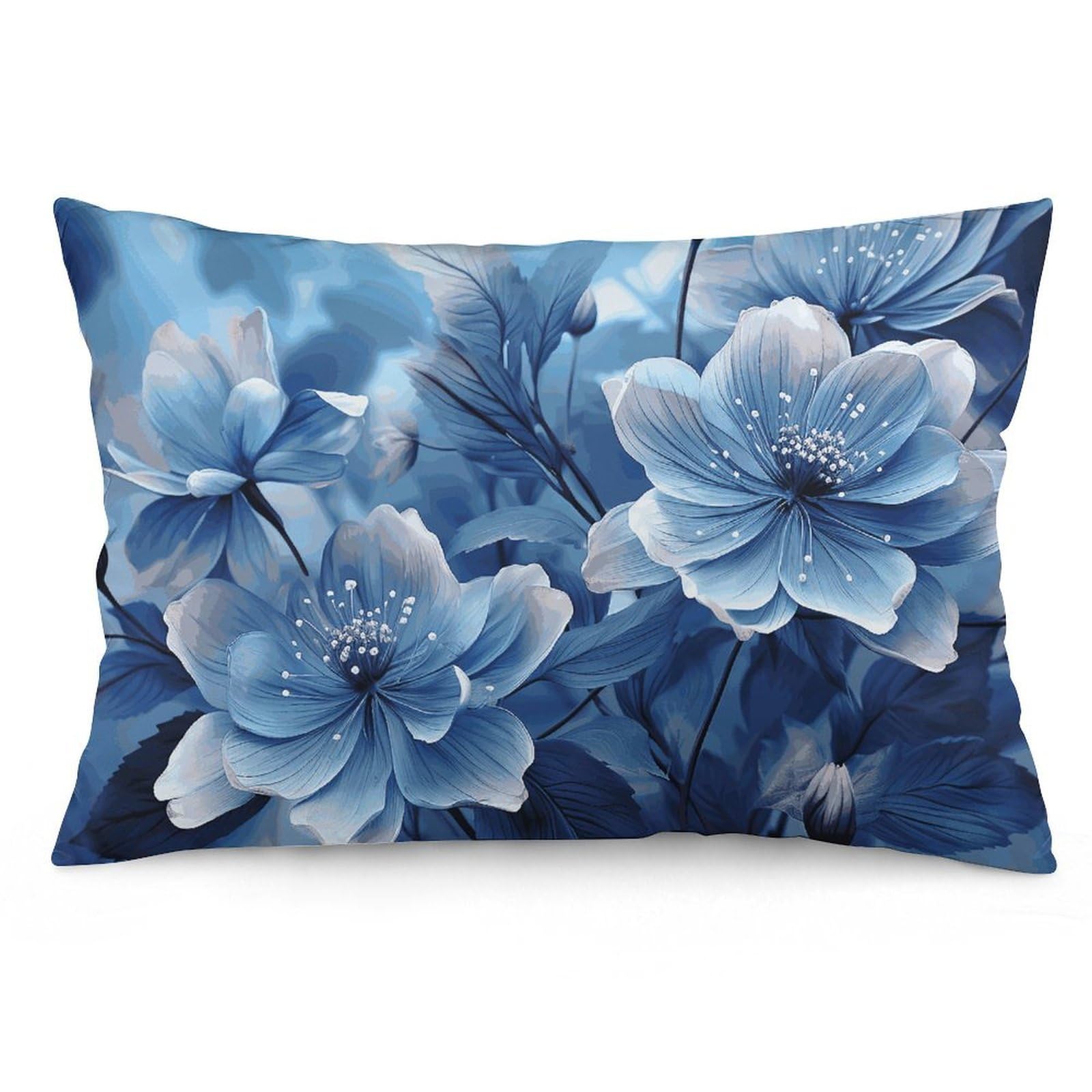 NTVOWPZO 2 Pack Decoration Throw Pillow Covers 16 "x24 Pillowcases Covers Blooming Blue Flowers Pillowcases Modern Farmhouse Home Decor Sofa Cushions Covers for Couch Bed Living Room