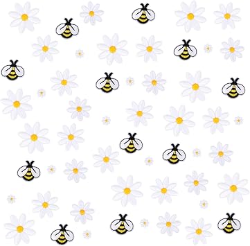 60pcs Daisy & Bee Embroidered Patches Set, Cute Iron On & Sew On Applique Patches for DIY Crafts T-Shirts Jeans Bags Hats Jackets Clothing Repair and Embellishment