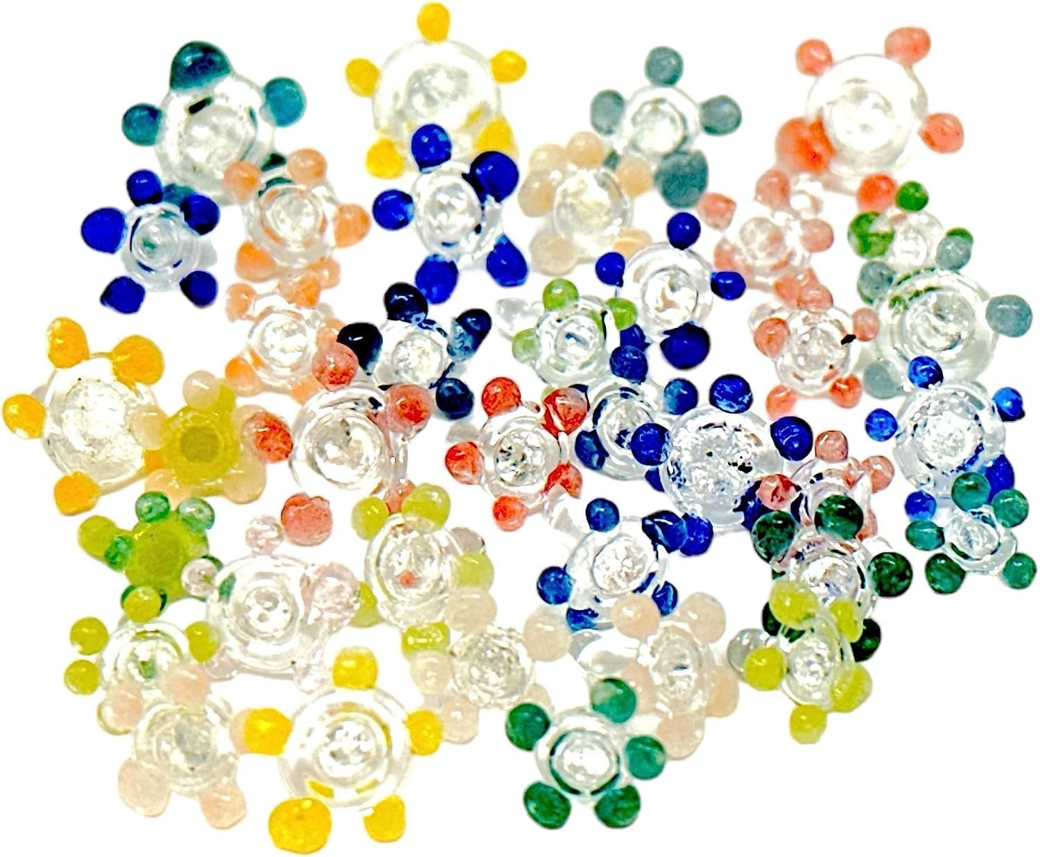 Daisy Style Hand-Blown Flower Glass Beads, Decorative Gems - Thicker and Consistently Sized (1/4 to 3/8 inches) Assorted Colors (60 Pack) (120)
