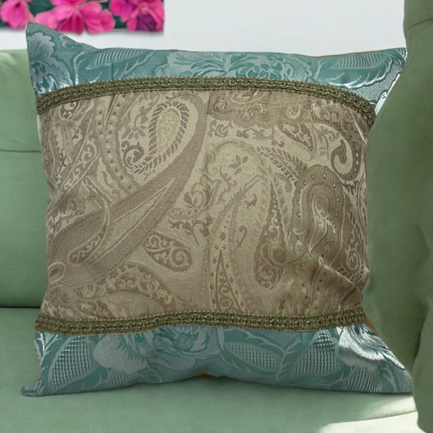 Seechoo Floral Flower Cushion Covers, Set of 4, 40x40cm, Assorted Colours (Teal Beige), 40 x 40 cm (Pack of 4) - Image 2