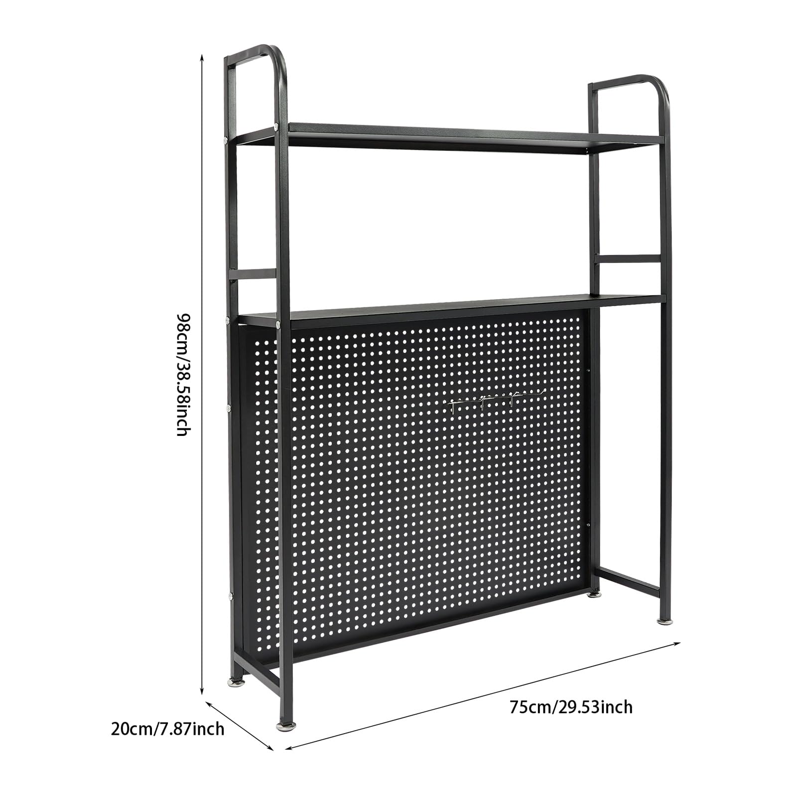 Organizer da scrivania in metallo, a 2 piani, multiuso, con fori e ganci, per riporre libri, materiale da ufficio, supporto in acciaio al carbonio, 15 mm, 75 x 20 x 98 cm