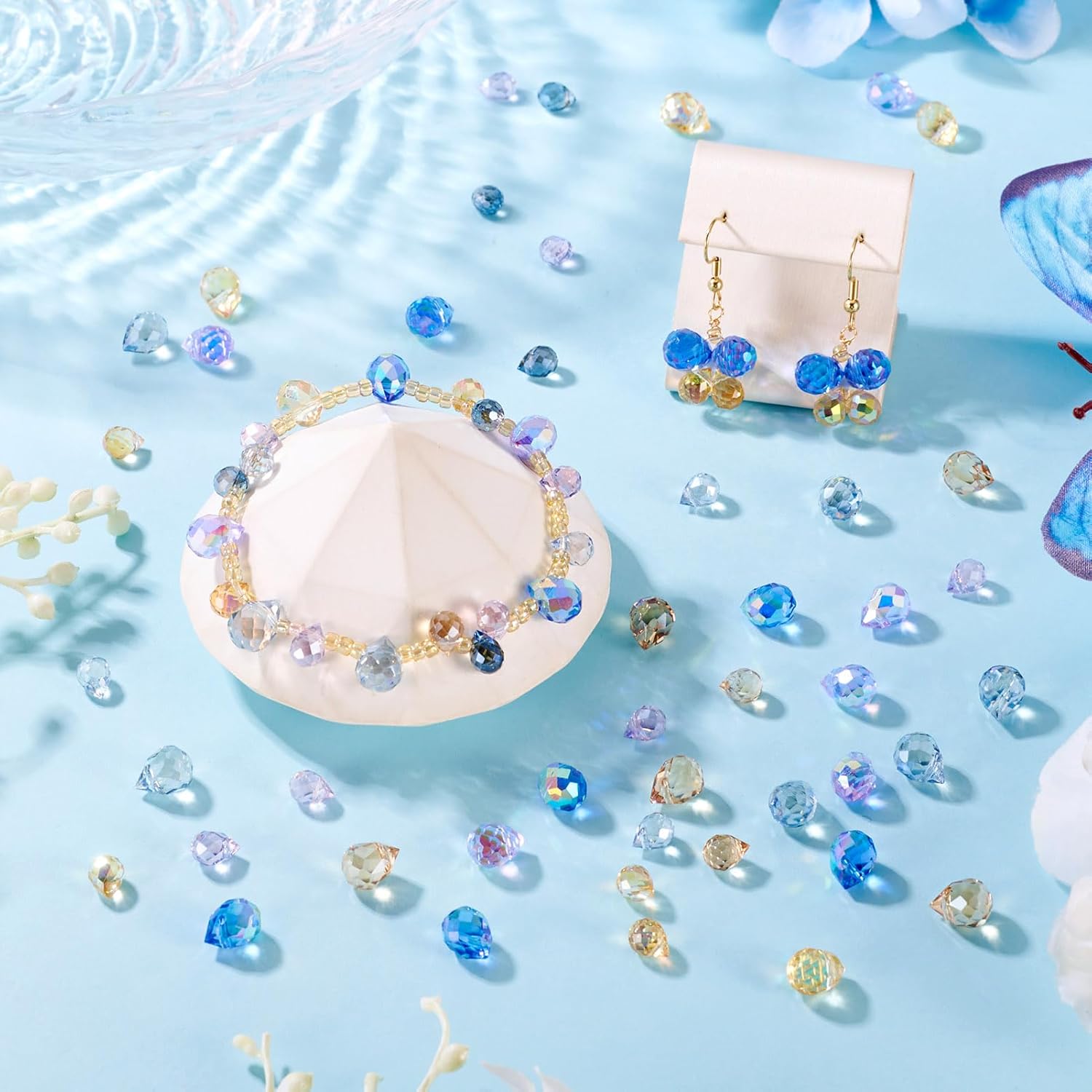 Cheriswelry 100Pcs Teardrop Faceted Glass Beads Top Drilled Crystal Loose Spacer Beads Christmas Craft Bead 8-11mm for DIY Crafts Necklace Bracelet Earring Making Party Wedding Decor - Image 2