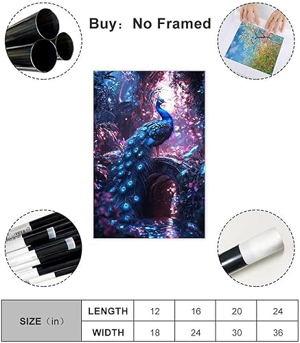 Miniatura 2 de XAHOR Cyber Peacock Temple Wall Art  Retro Futurism Fantasy Jungle Poster  Sci-Fi Bioluminescent Nature Print Canvas Poster Wall Art Bedroom Decor