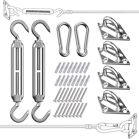 EVERSEE Sun Shade Sail Hardware Kit 5 inch 304 Stainless Steel for Rectangular/Square/Triangle Sun Shade Sail Installation Patio Lawn and Garden, Heavy Duty Anti-Rust Sail Shade Hardware Kit, 40 Pcs