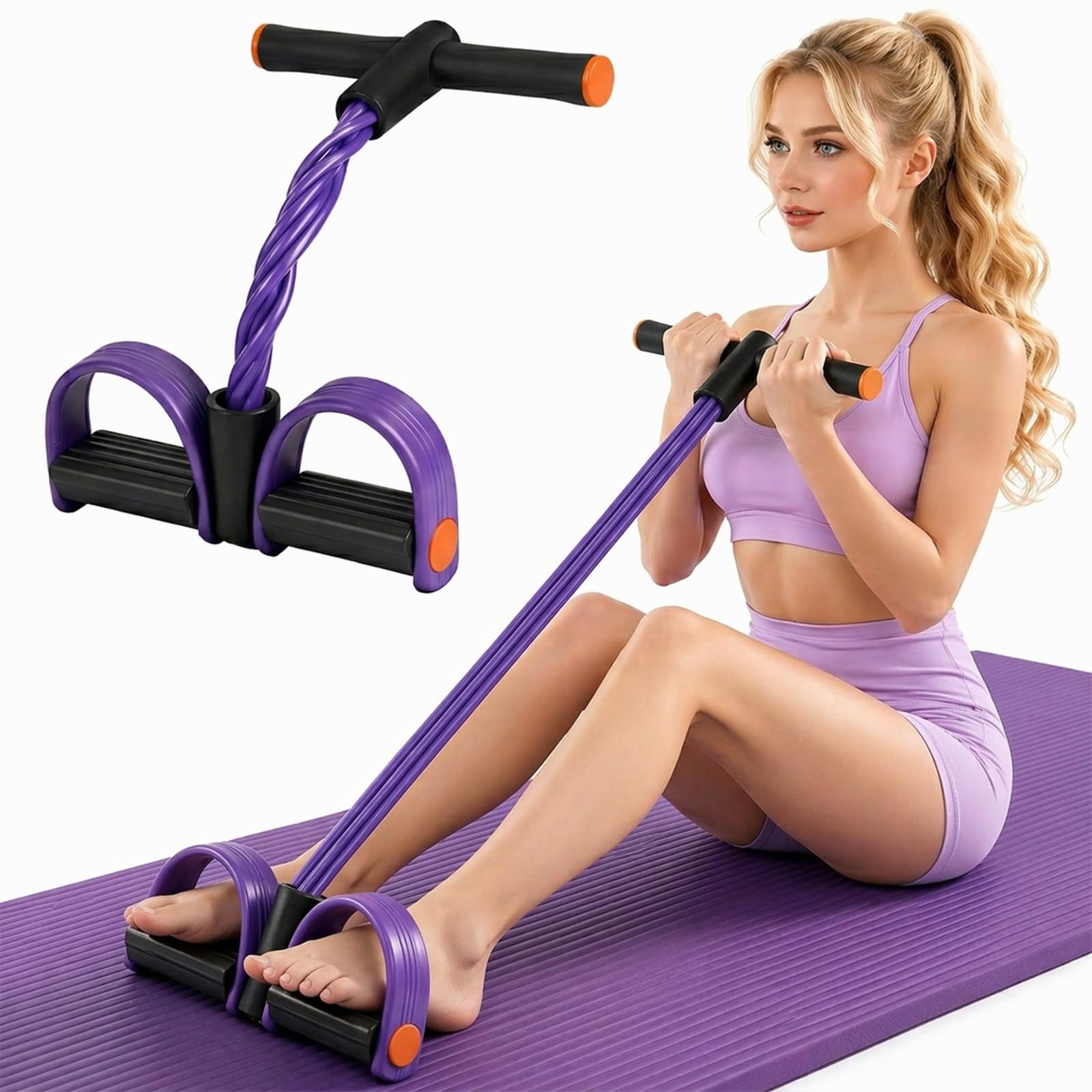Pedal Resistance Band with Handle, Fitness Resistance Bands for Exercise, 6-Tube Natural Latex Exercise Bands for Full Body Workout, Tummy, Waist, Arm, Leg Slimming, Pilates Exercise Equipment-picture-40