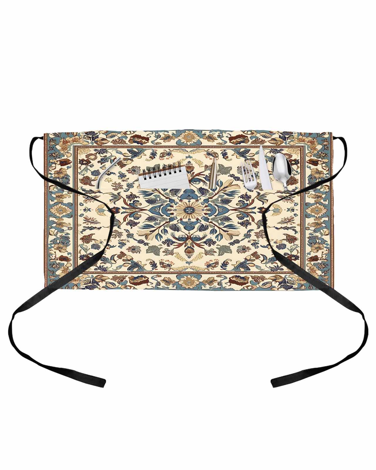 PIEPLE Boho Southwestern Server Apron Waitress Aprons with 3 Pockets, Vintage Retro Geometric Ethnic Half Waist Waiter Aprons Restaurant Chef Aprons for Women Men