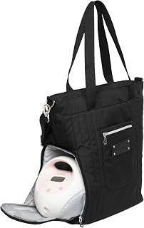 Sarah Wells Suzy Breast Pump Bag – Lightweight Portable Pump Tote with Side Pocket for Wearable & Compact Pumps – Stylish Pumping Bag with Easy-Clean Interior – Ideal for On-the-Go Moms (Black)