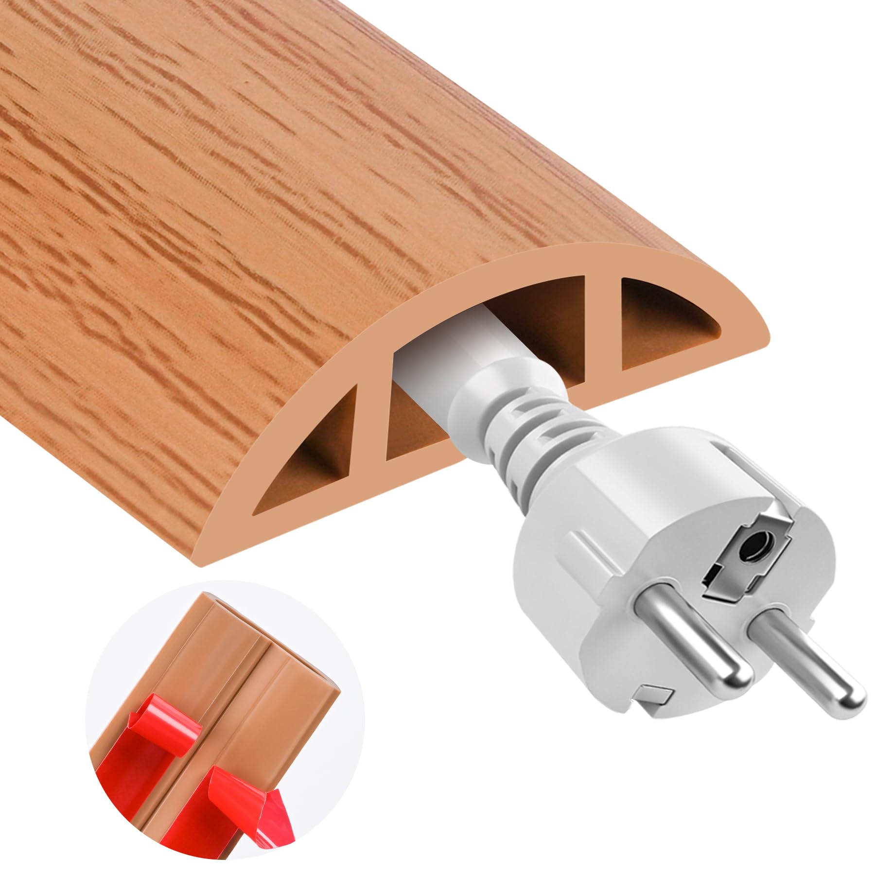 MYFAMIREA 5FT Floor Cord Cover for Wire Self Adhesive Cable Cavity Management PVC Extension Cord Hider Power Floor Wire Protector Cover Prevent Cable