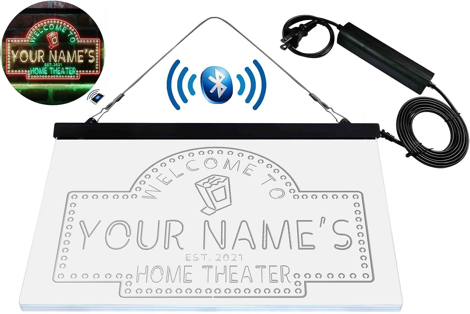 Personalized Home Cinema Tri-Color LED Neon Light Sign Customize Name Date Text Quote Font Green & Red & Yellow 17.7 x 13.6 Inches st9s43-ph2-tm-gry