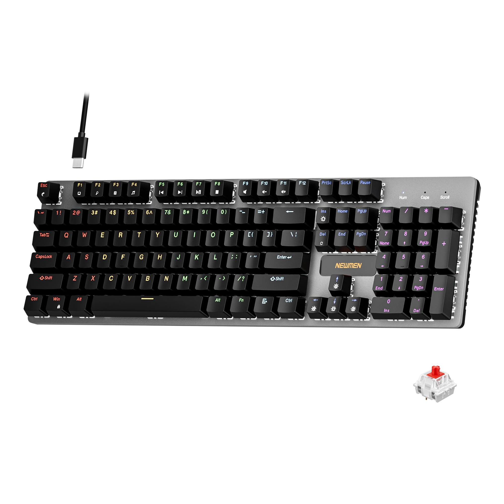 Photo 1 of Newmen GM325Pro Mechanical Keyboard,104 Keys Rainbow LED Backlit Wired Gaming Keyboards,Hot-Swap Metal Panel ABS Black Keycaps Gaming Mechanical Keyboard for Windows Laptop PC Linear Red Switches