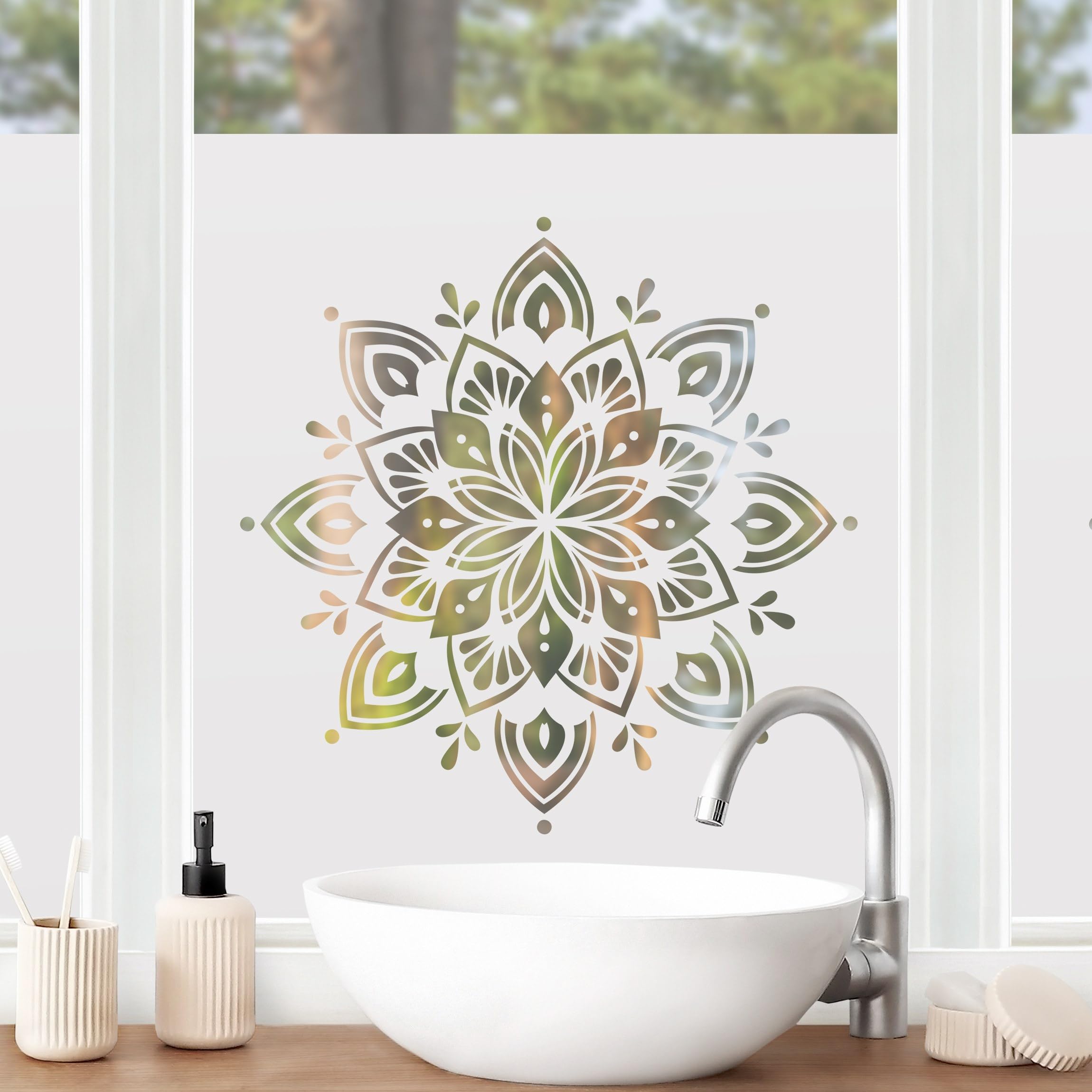 Fensterfolie statisch haftend Spirituell Sichtschutz Milchglas - Made in Germany - Mandala Orientalisch Blickdicht Scheibe Innen Schlafzimmer Wohnzimmer Küche Glas 1695 (80x80cm)